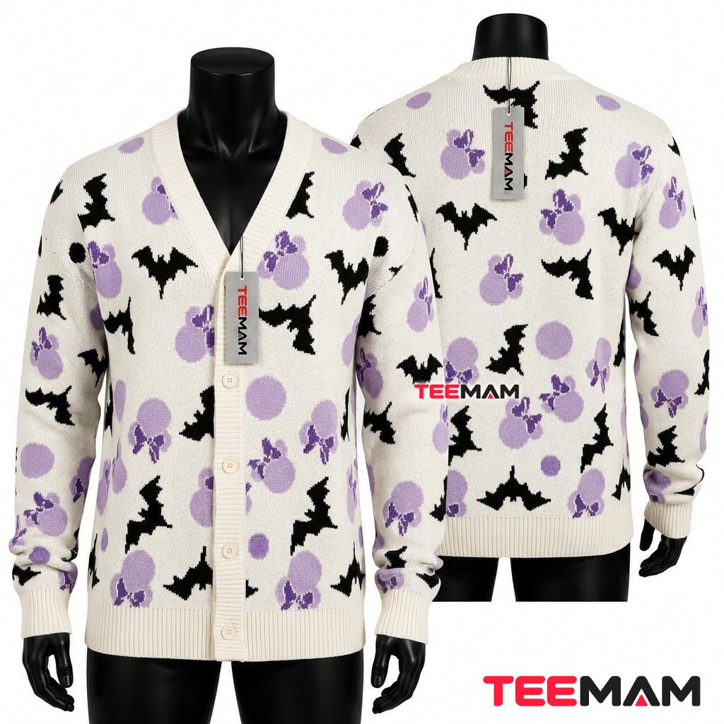 Bat Halloween Cardigan Lavender Polka Dot 1