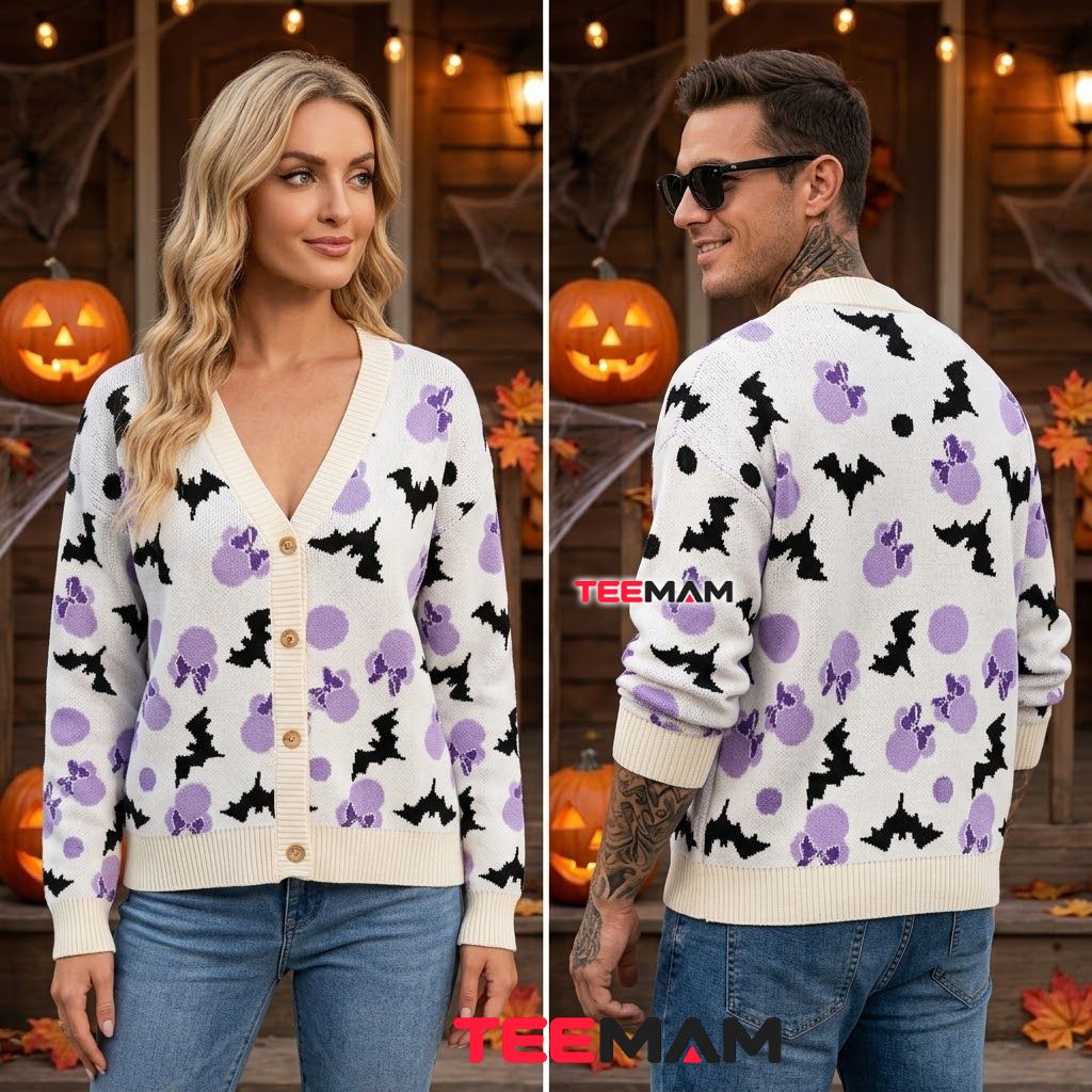 Bat Halloween Cardigan Lavender Polka Dot 2 Bat Halloween Cardigan Lavender Polka Dot 2