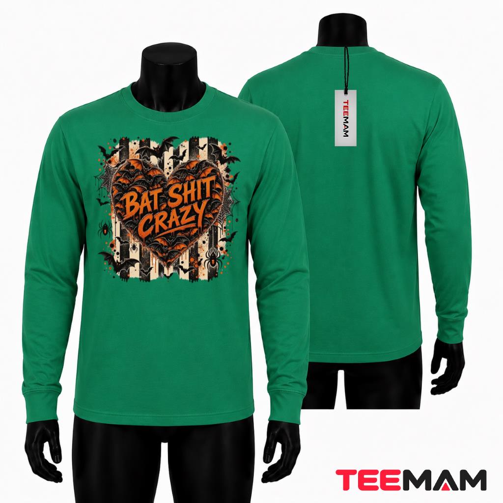 Bat Shit Crazy Halloween Long Sleeve Heart Spider Web Bat Shit Crazy Halloween Long Sleeve Heart Spider Web