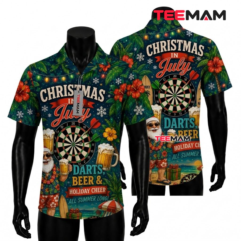 Beer Hawaiian Shirt Christmas July Santa Darts Front