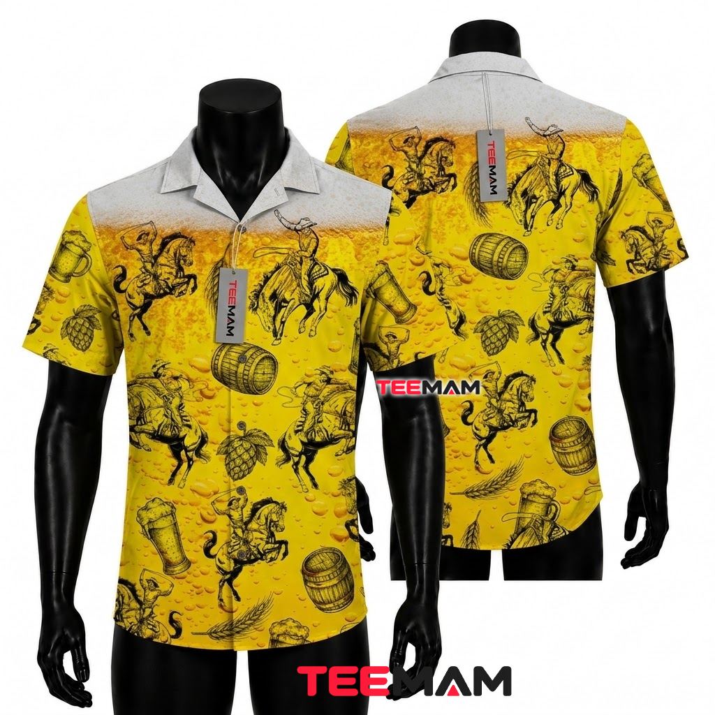 Beer Hawaiian Shirt Cowboy Rodeo Horse Foam Front