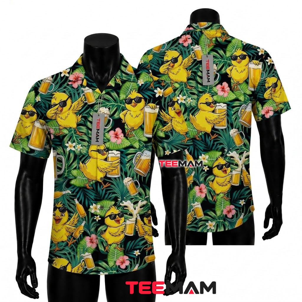 Beer Hawaiian Shirt Duck Sunglasses Tropical Party Front