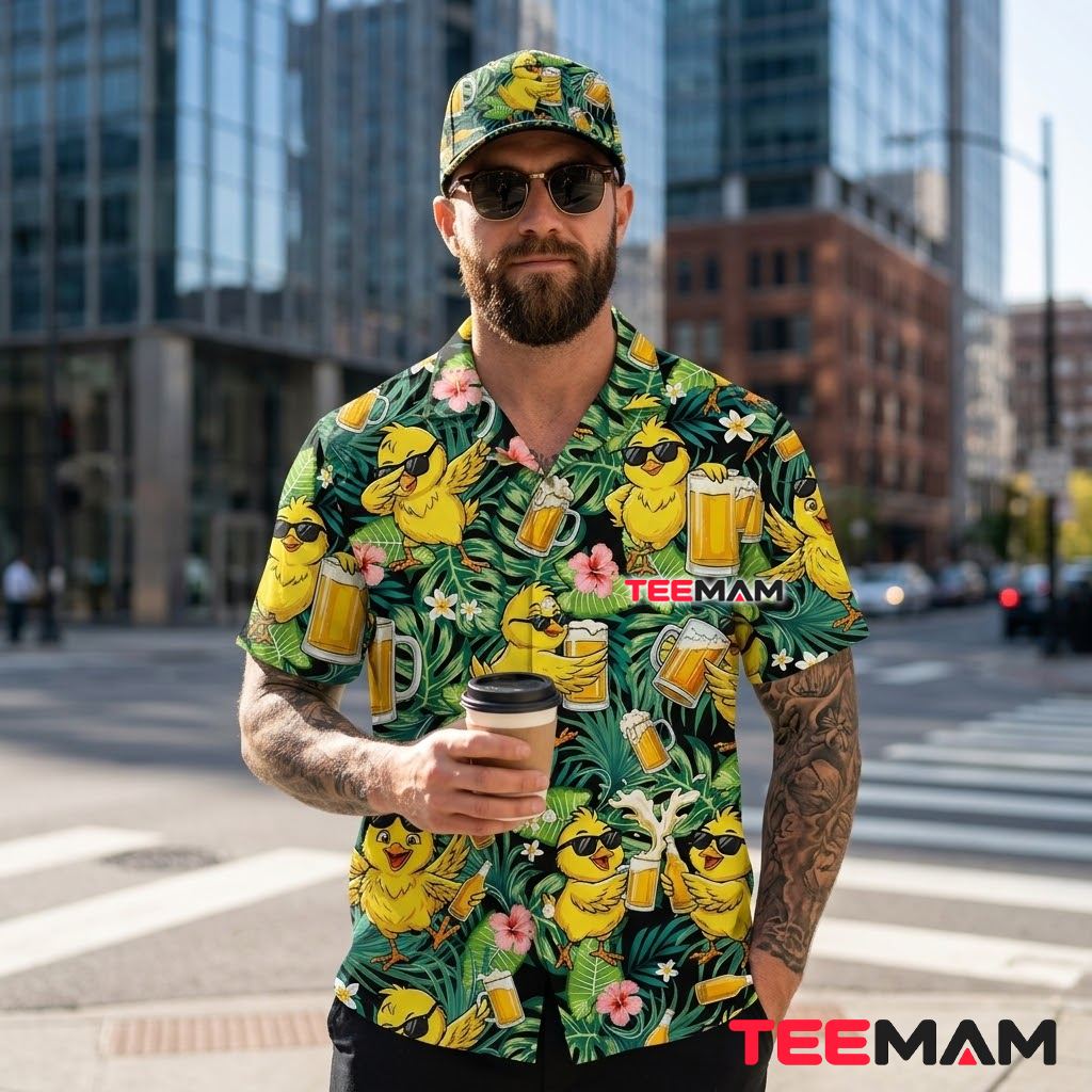 Beer Hawaiian Shirt Duck Sunglasses Tropical Party Back Beer Hawaiian Shirt Duck Sunglasses Tropical Party Back