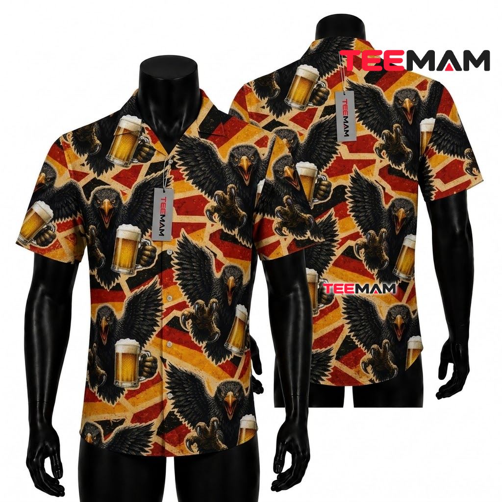 Beer Hawaiian Shirt Eagle German Flag Print Front