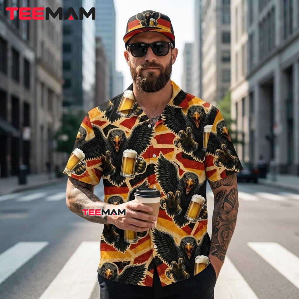 Beer Hawaiian Shirt Eagle German Flag Print Back Beer Hawaiian Shirt Eagle German Flag Print Back