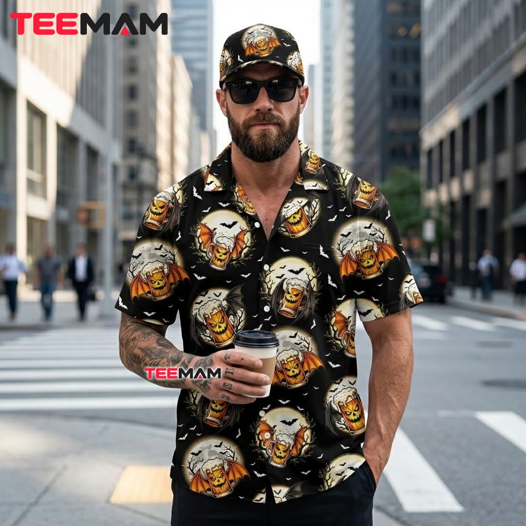 Beer Hawaiian Shirt Halloween Bat Wing Moon Back Beer Hawaiian Shirt Halloween Bat Wing Moon Back