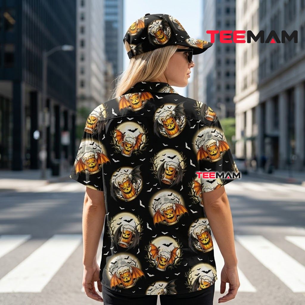 Beer Hawaiian Shirt Halloween Bat Wing Moon Version 3 Beer Hawaiian Shirt Halloween Bat Wing Moon Version 3