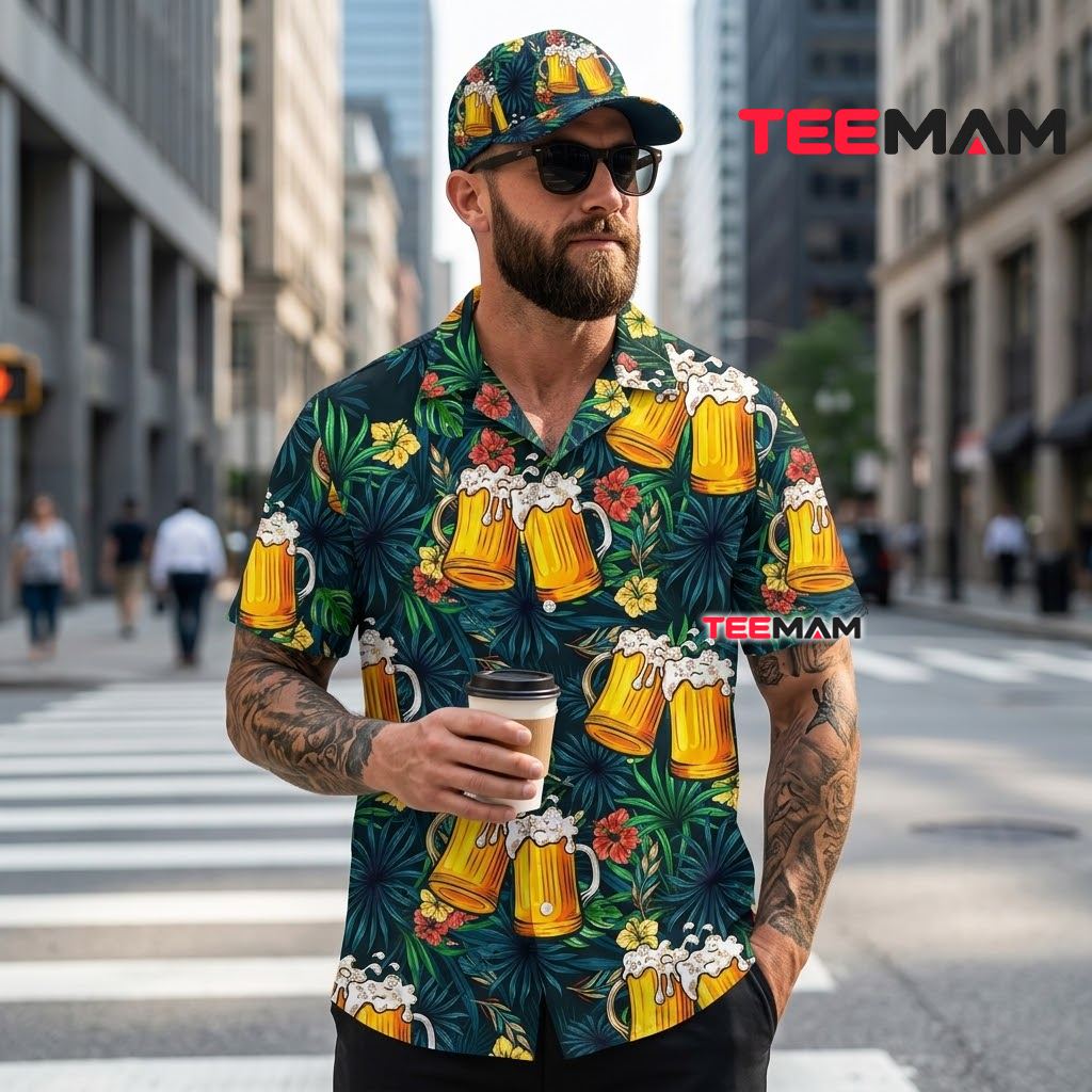 Beer Hawaiian Shirt Mug Cheers Tropical Floral Back Beer Hawaiian Shirt Mug Cheers Tropical Floral Back