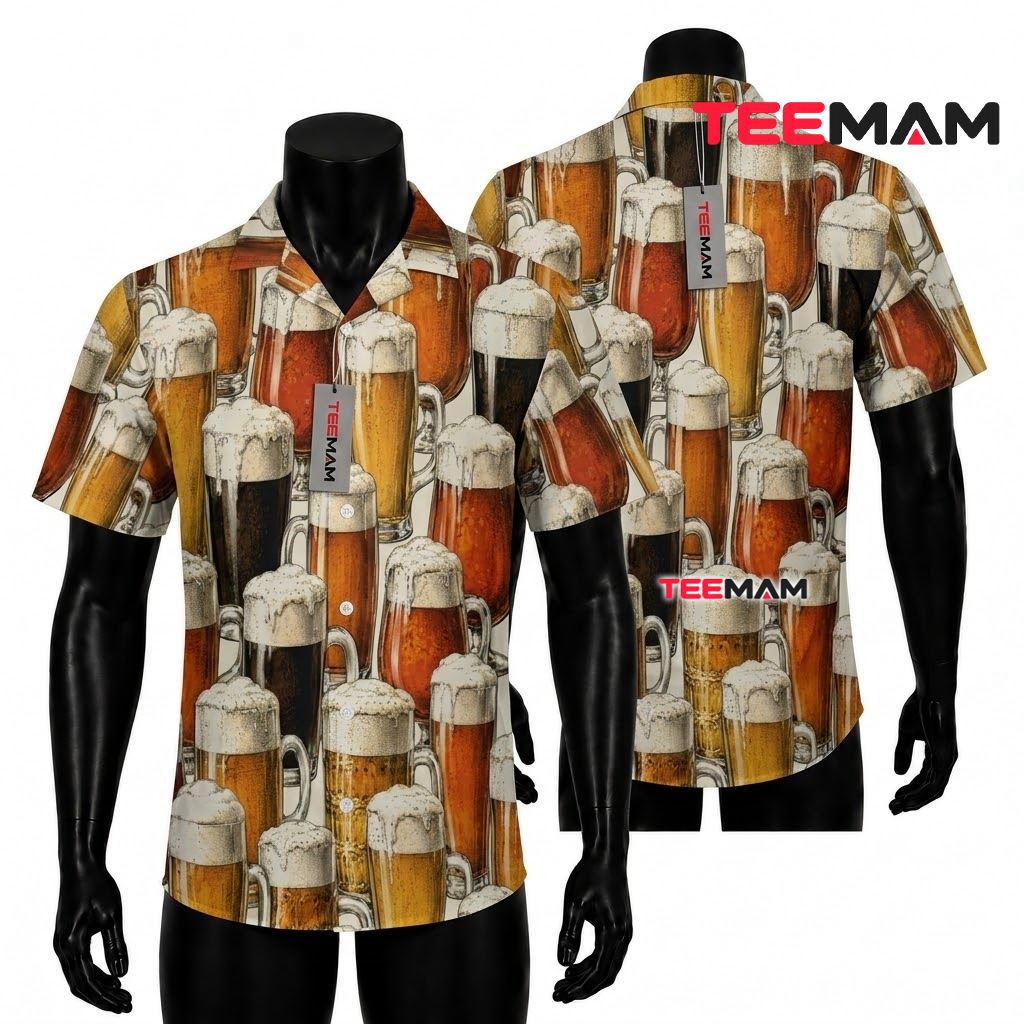Beer Hawaiian Shirt Mug Glass Vintage Print Front