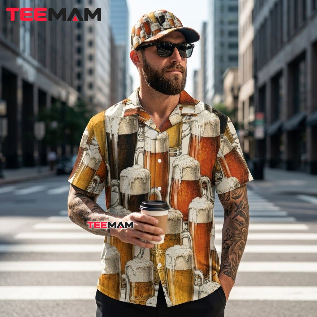 Beer Hawaiian Shirt Mug Glass Vintage Print Back Beer Hawaiian Shirt Mug Glass Vintage Print Back