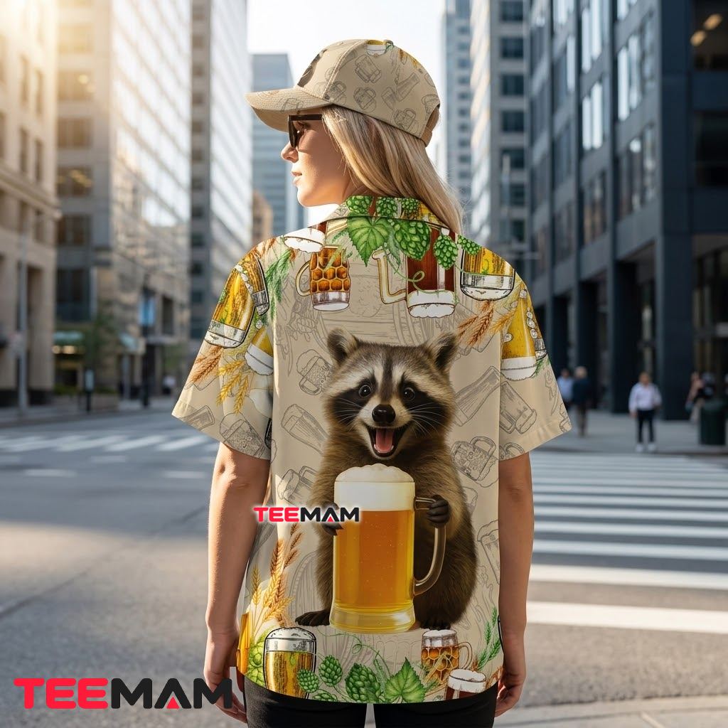 Beer Hawaiian Shirt Raccoon Mug Cheers Print Version 3 Beer Hawaiian Shirt Raccoon Mug Cheers Print Version 3