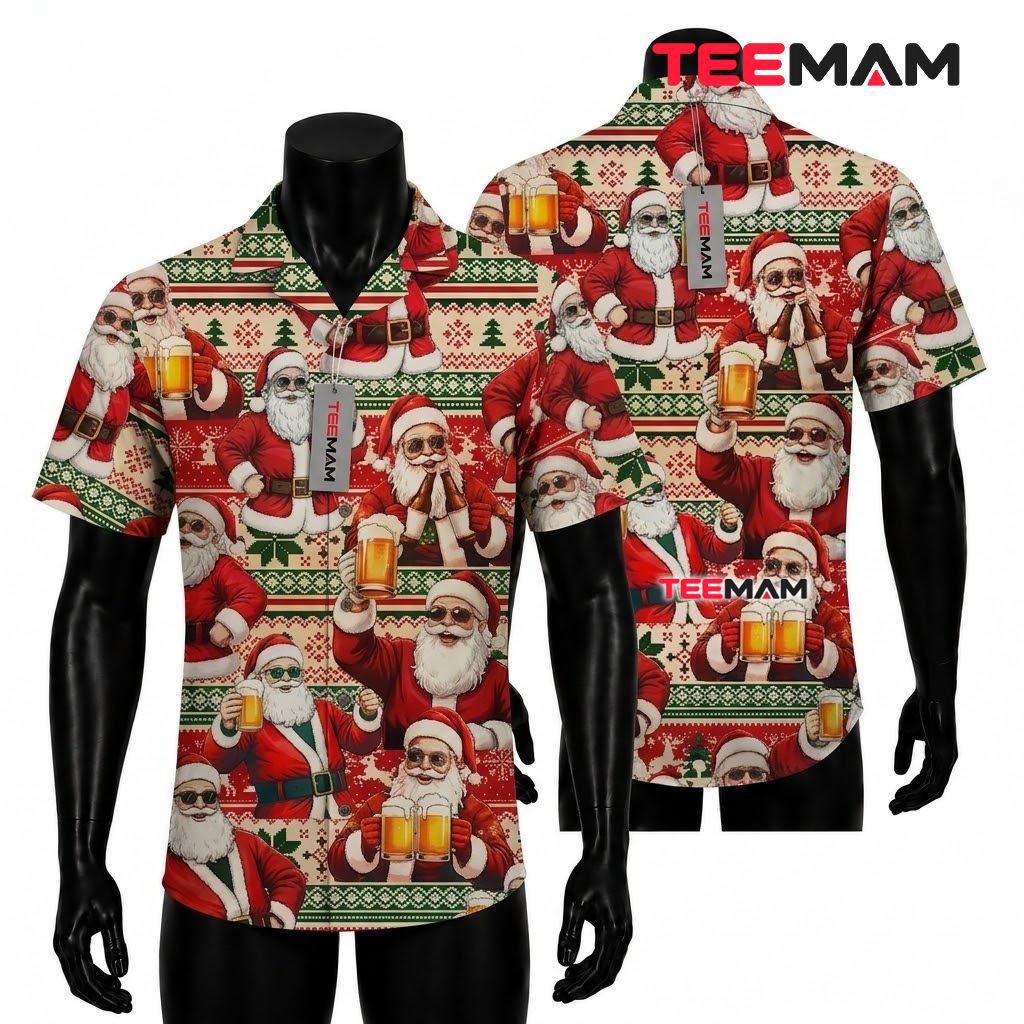 Beer Hawaiian Shirt Santa Christmas Ugly Sweater Front