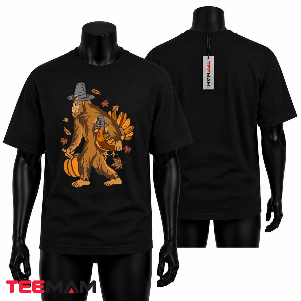 Bigfoot Thanksgiving Turkey T-Shirt Funny Sasquatch Autumn