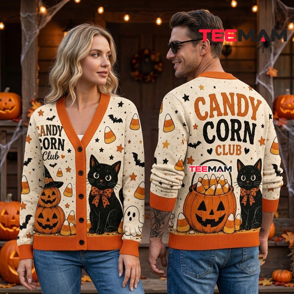 Black Cat Halloween Cardigan Candy Corn Club 2 Black Cat Halloween Cardigan Candy Corn Club 2