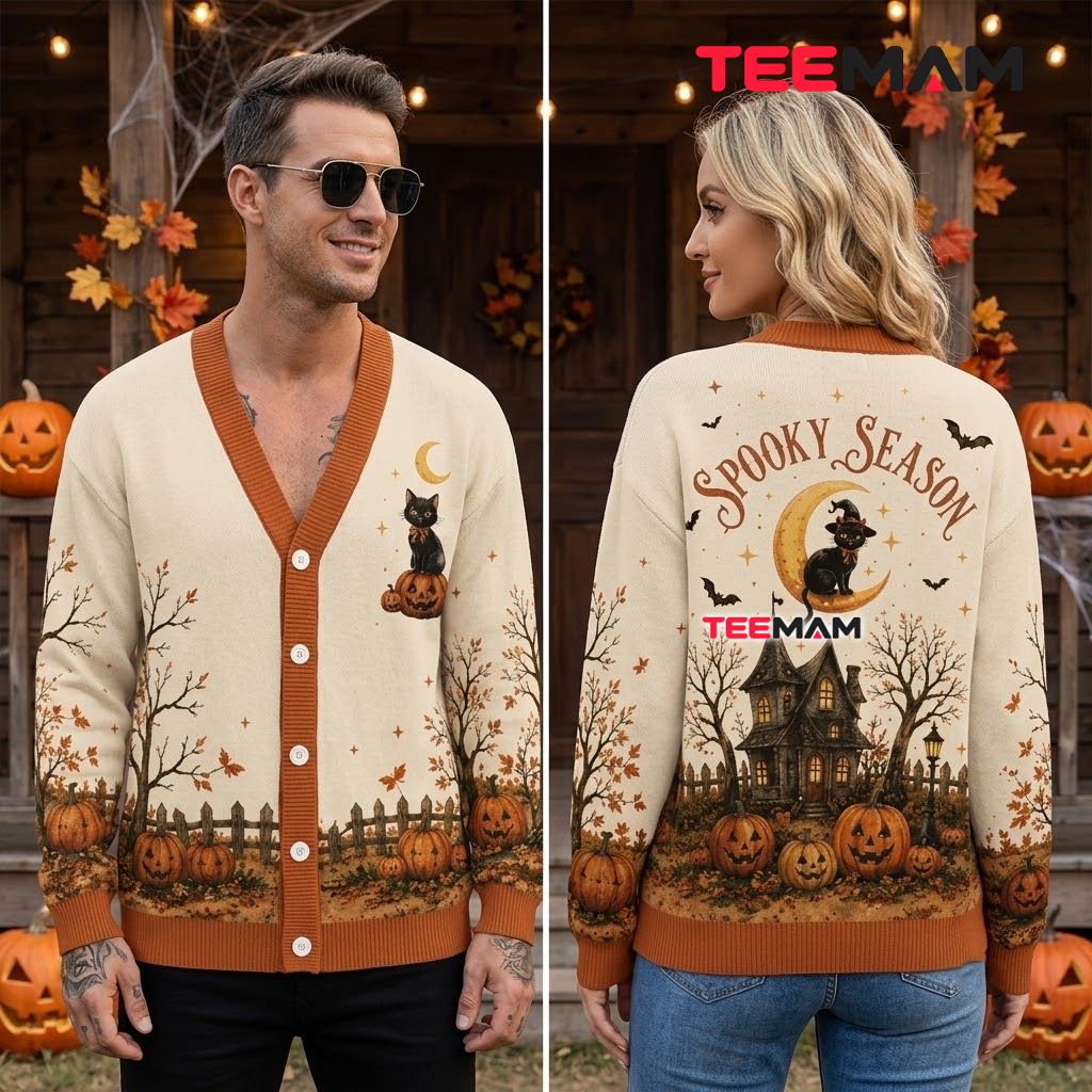 Black Cat Halloween Cardigan Spooky Season Haunted House 2 Black Cat Halloween Cardigan Spooky Season Haunted House 2