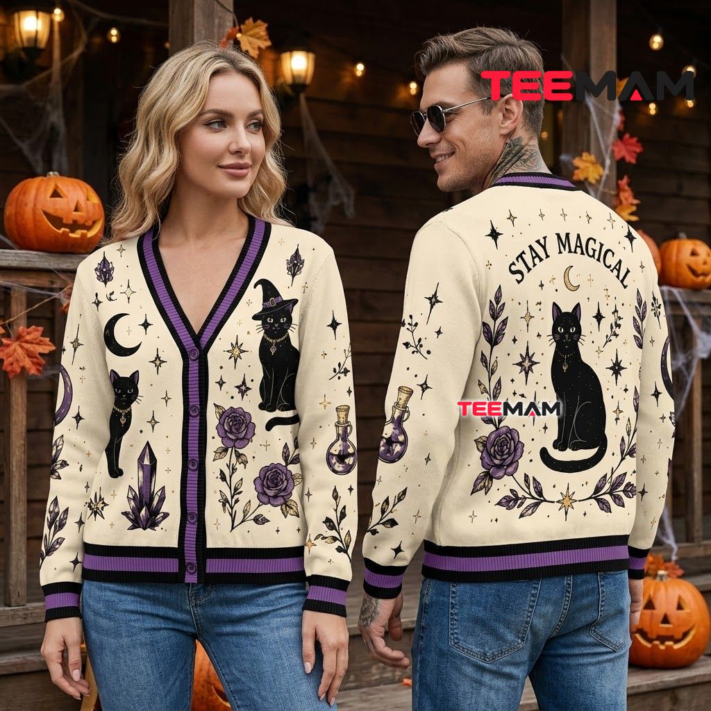 Black Cat Halloween Cardigan Stay Magical Crystal 2 Black Cat Halloween Cardigan Stay Magical Crystal 2