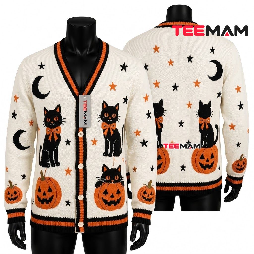 Black Cat Halloween Cardigan Trio Pumpkin Patch 1