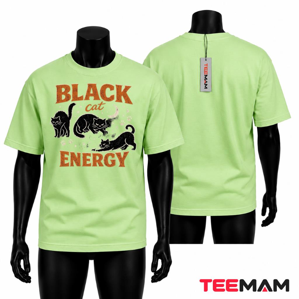 Black Cat Halloween T-Shirt Spooky Vintage Energy