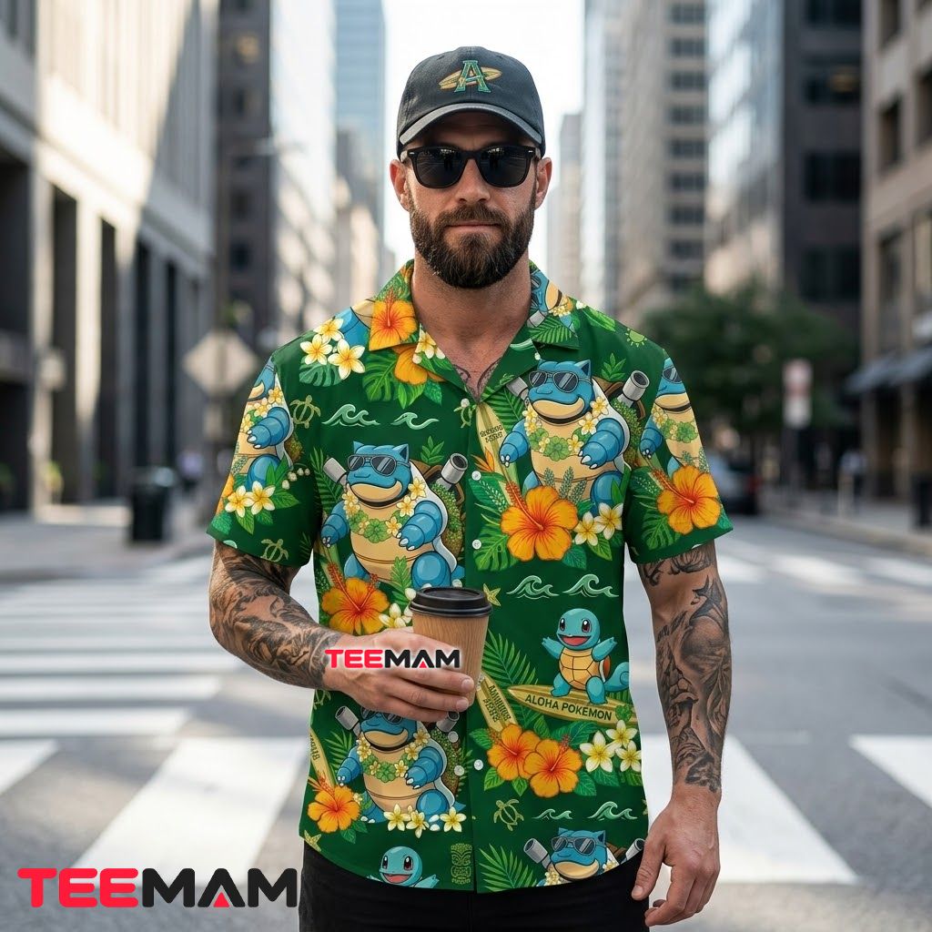 Blastoise Pokemon Hawaiian Shirt Aloha Tiki Green Back Blastoise Pokemon Hawaiian Shirt Aloha Tiki Green Back
