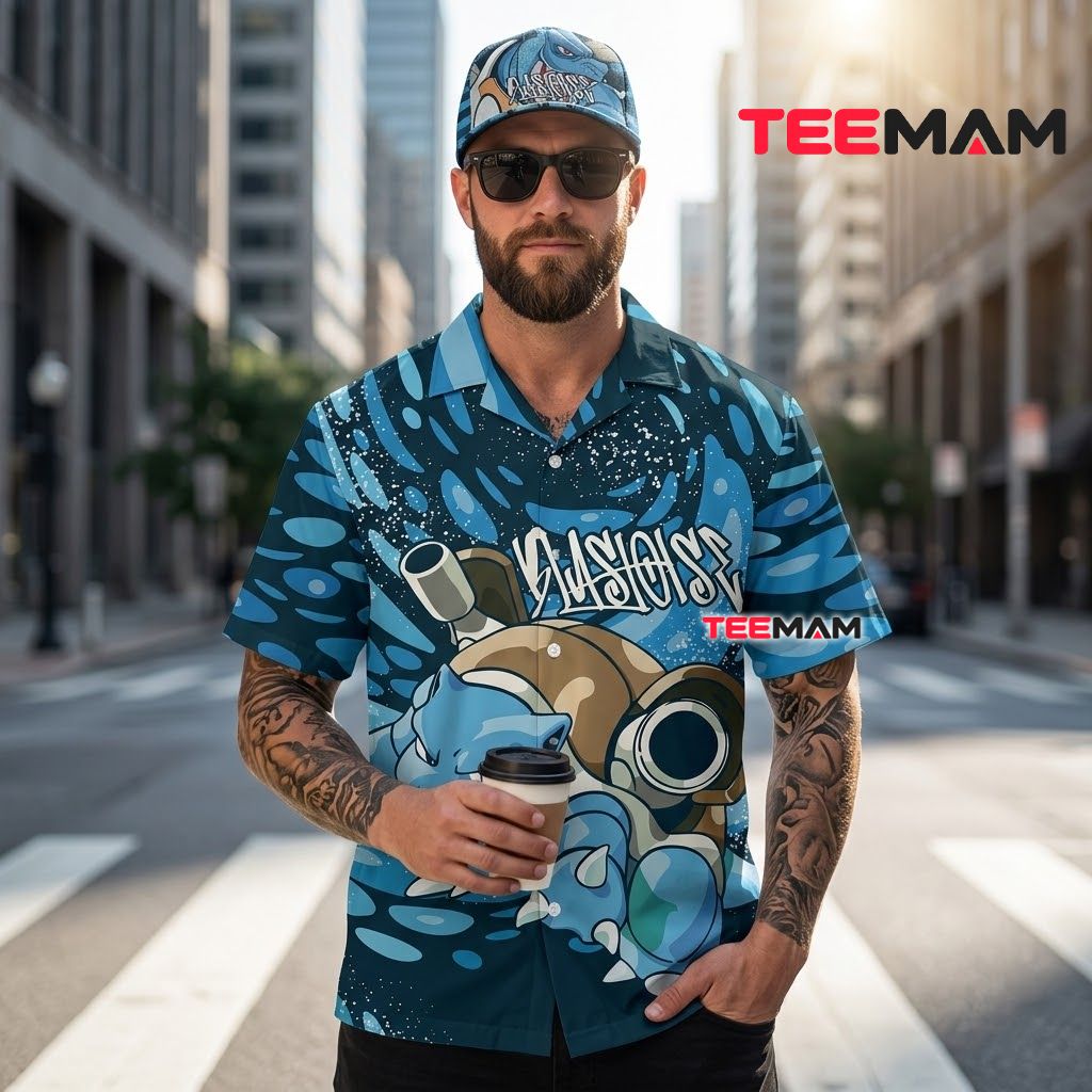 Blastoise Pokemon Hawaiian Shirt Splash Dark Blue Back Blastoise Pokemon Hawaiian Shirt Splash Dark Blue Back