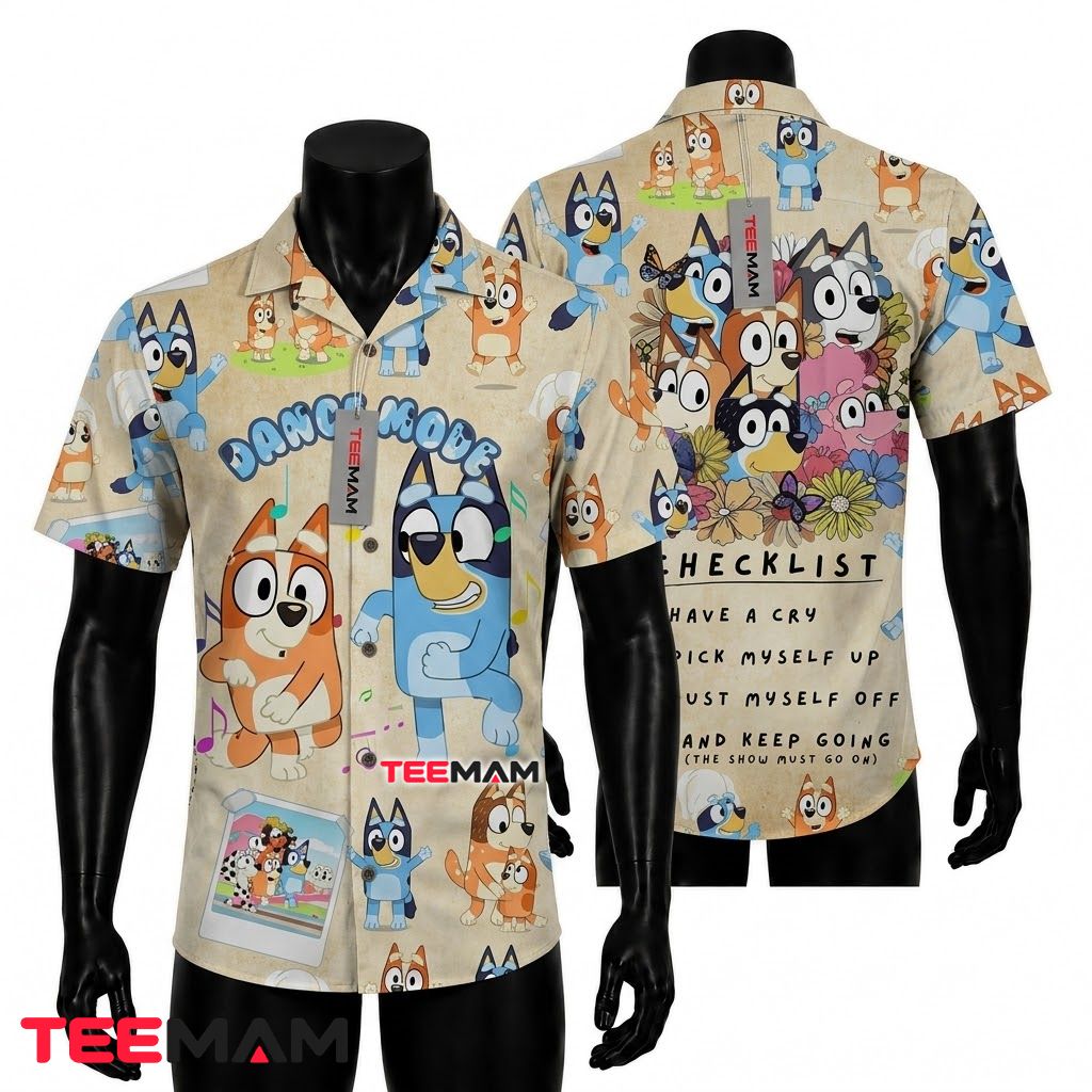 Bluey Hawaiian Shirt Dance Mode Checklist Vintage Front