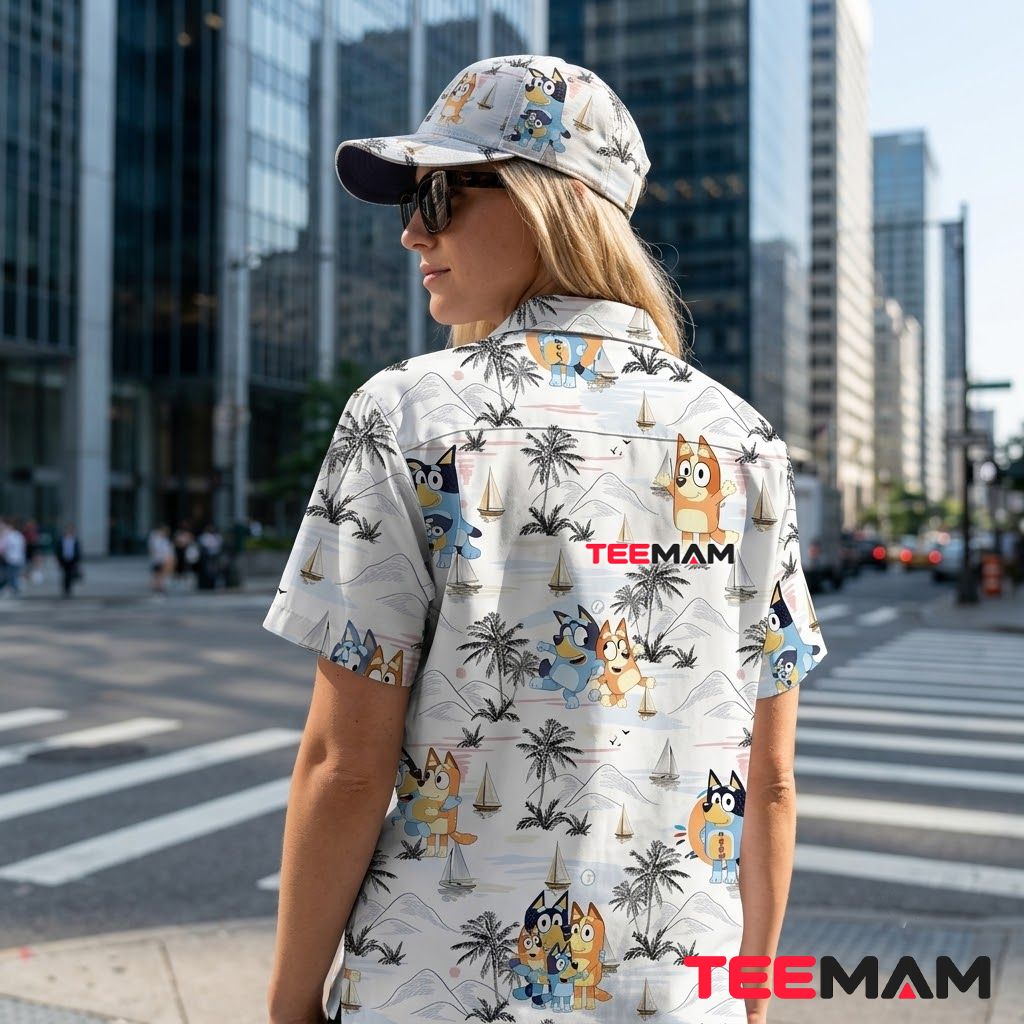 Bluey Hawaiian Shirt Family Sailboat White Print Version 3 Bluey Hawaiian Shirt Family Sailboat White Print Version 3