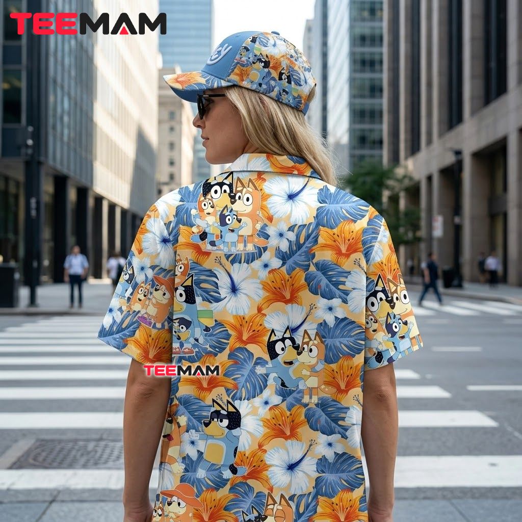 Bluey Hawaiian Shirt Family Tropical Floral Print Version 3 Bluey Hawaiian Shirt Family Tropical Floral Print Version 3