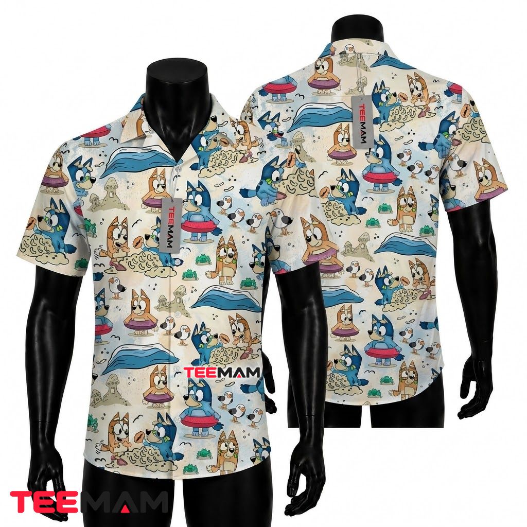 Bluey Hawaiian Shirt Sandcastle Beach Cream Print Front