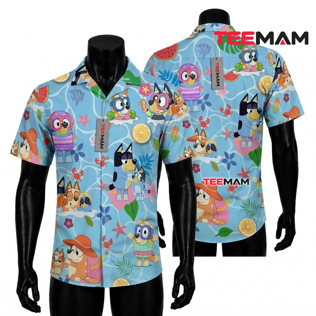 Bluey Hawaiian Shirt Summer Watermelon Snorkel Print Front