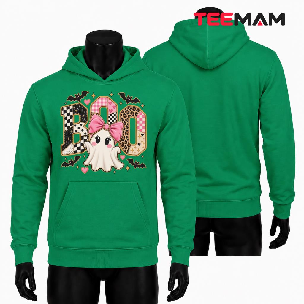 Boo Ghost Halloween Hoodie Pink Bow Coquette Bat Boo Ghost Halloween Hoodie Pink Bow Coquette Bat