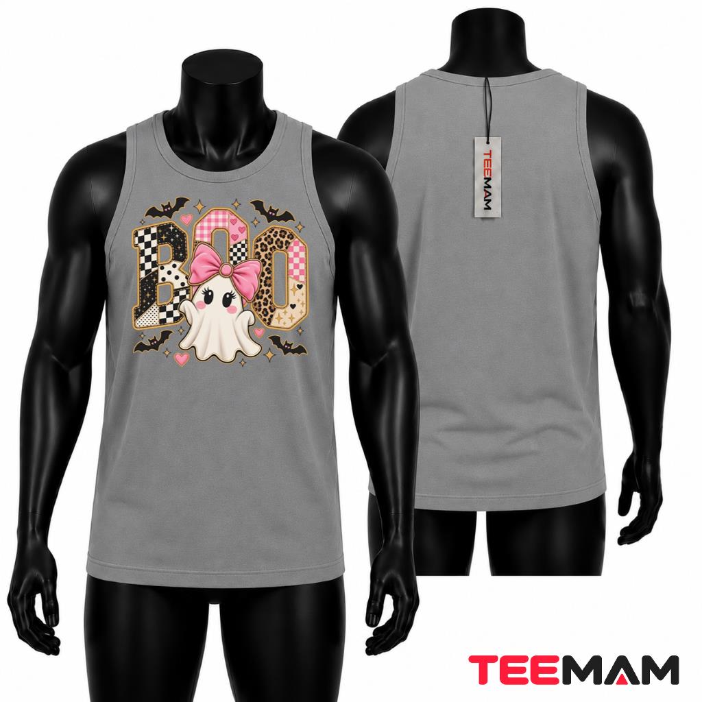 Boo Ghost Halloween Tank Top Pink Bow Coquette Bat Boo Ghost Halloween Tank Top Pink Bow Coquette Bat