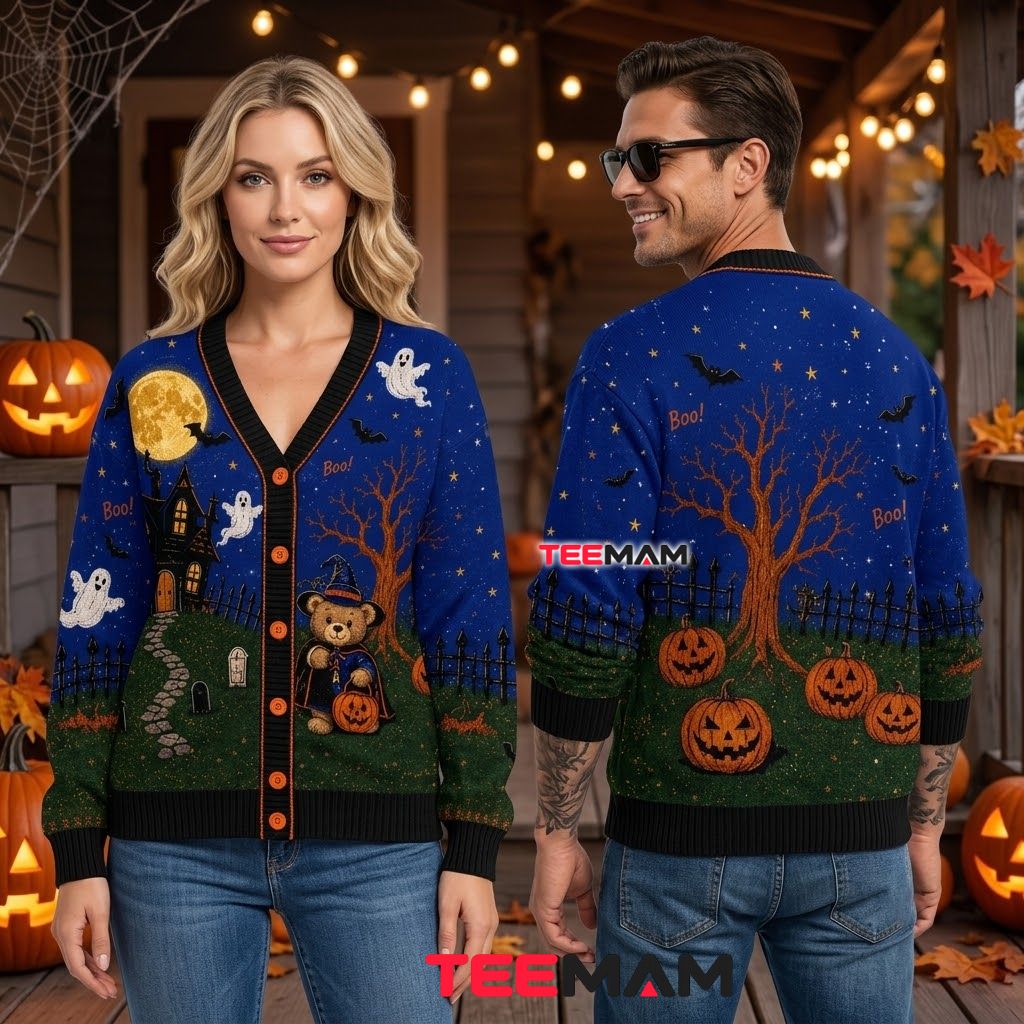 Boo Halloween Cardigan Teddy Bear Ghost 2 Boo Halloween Cardigan Teddy Bear Ghost 2