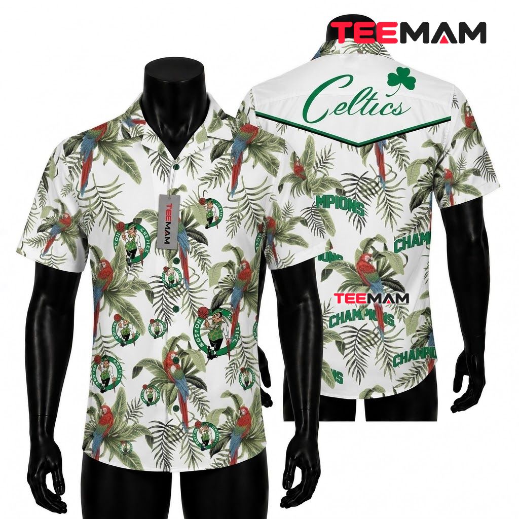 Boston Celtics Aloha Shirt Parrot Champions Front