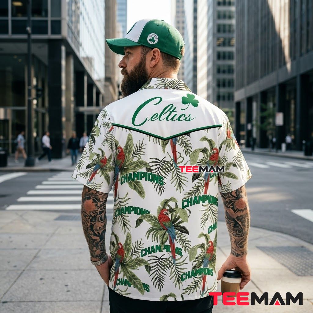 Boston Celtics Aloha Shirt Parrot Champions Version 3 Boston Celtics Aloha Shirt Parrot Champions Version 3