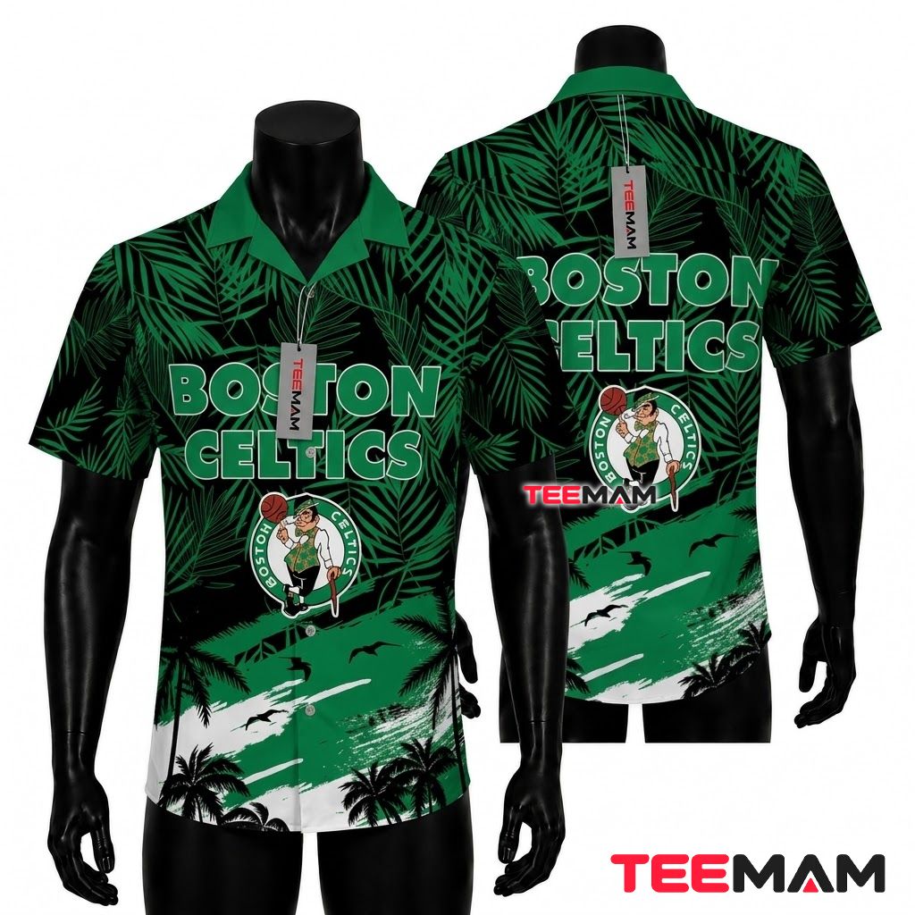 Boston Celtics Aloha Shirt Sunset Silhouette Front