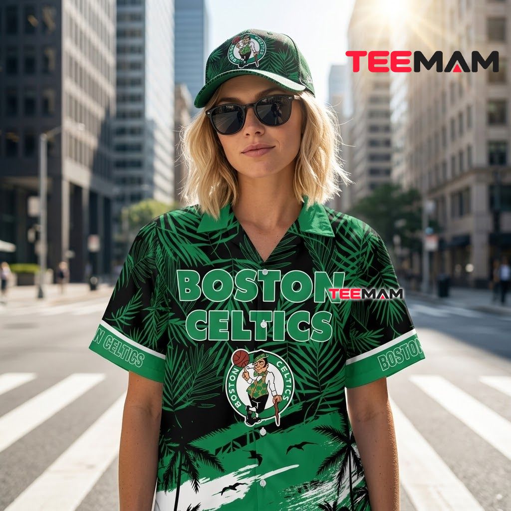 Boston Celtics Aloha Shirt Sunset Silhouette Back Boston Celtics Aloha Shirt Sunset Silhouette Back