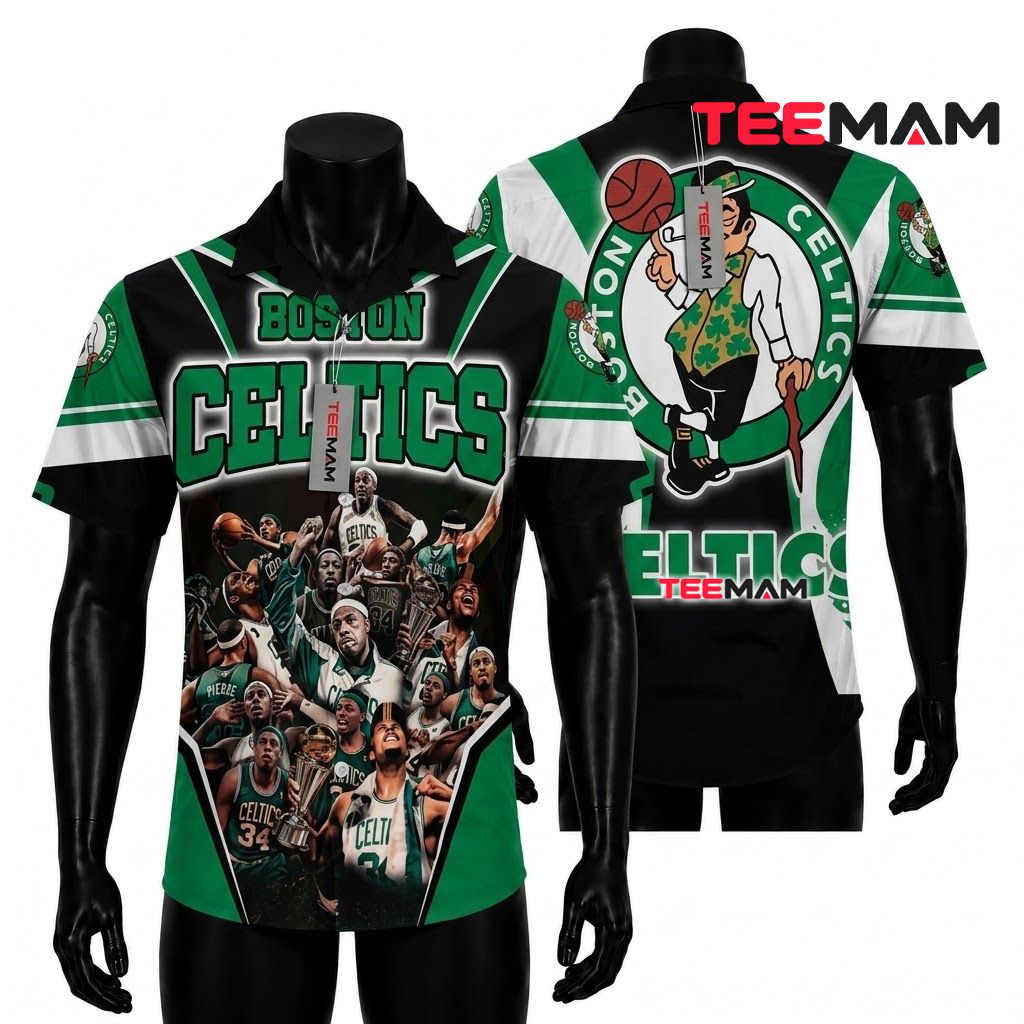 Boston Celtics Aloha Shirt Team Collage Front