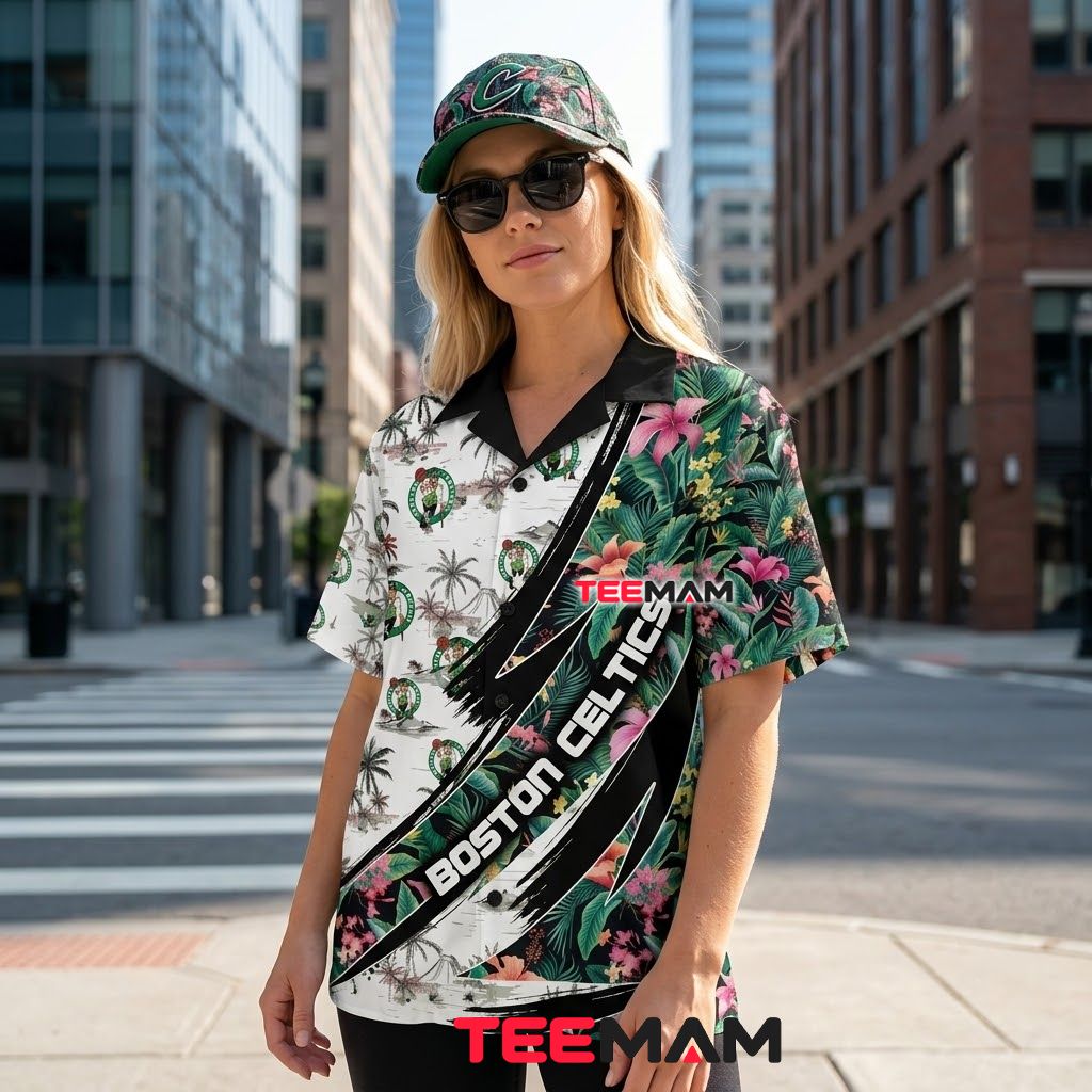 Boston Celtics Hawaiian Shirt Colorful Botanical Beach Back Boston Celtics Hawaiian Shirt Colorful Botanical Beach Back
