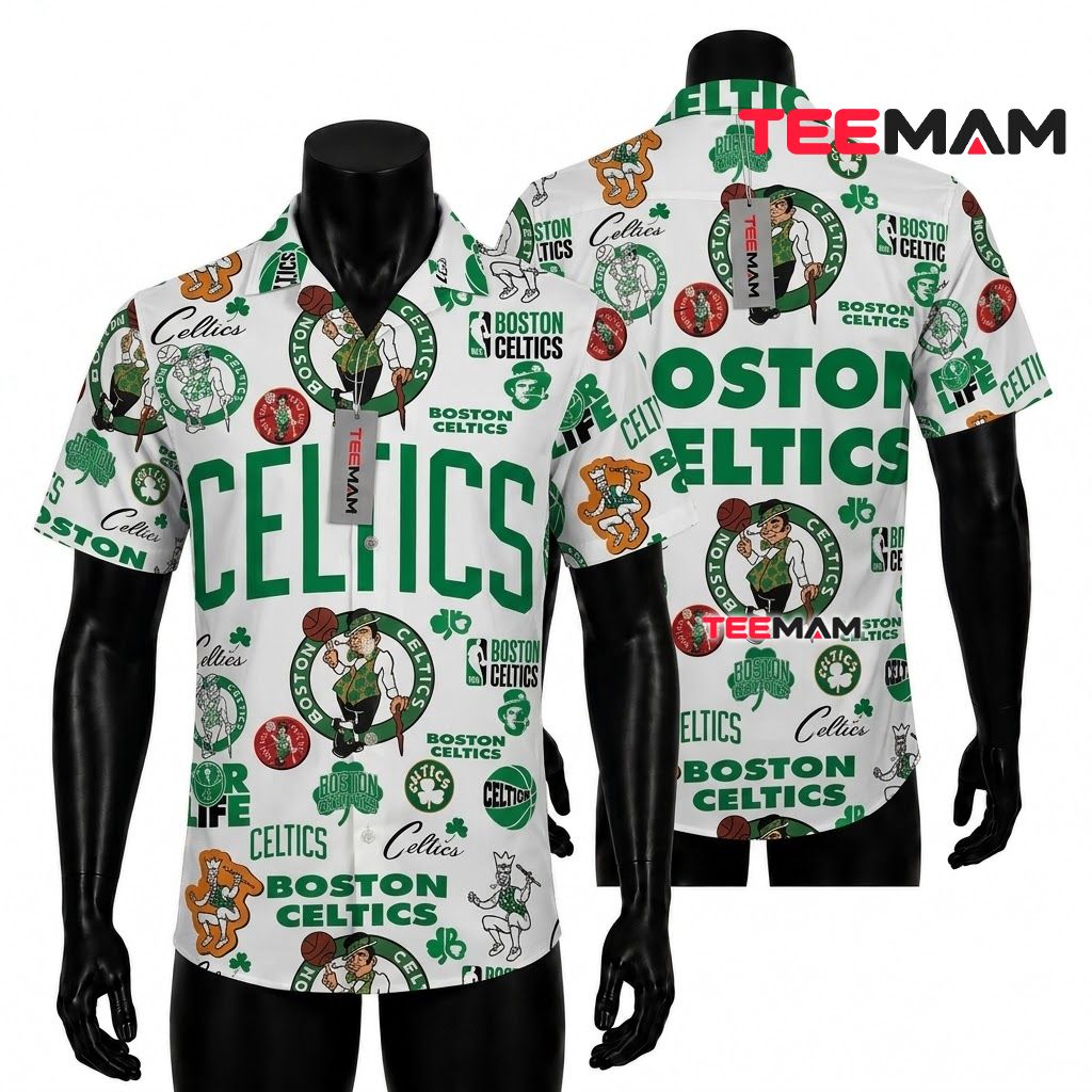Boston Celtics Hawaiian Shirt For Life Logo Pattern Front
