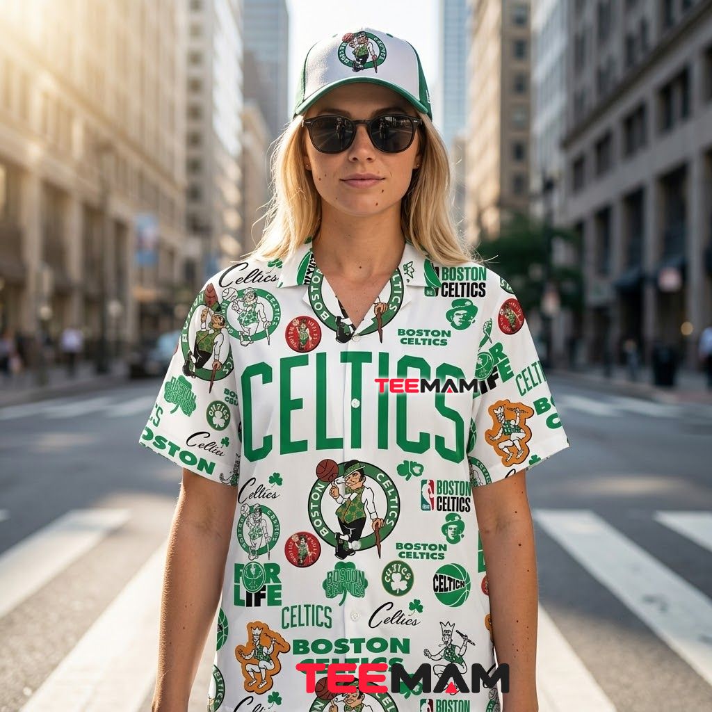 Boston Celtics Hawaiian Shirt For Life Logo Pattern Back Boston Celtics Hawaiian Shirt For Life Logo Pattern Back