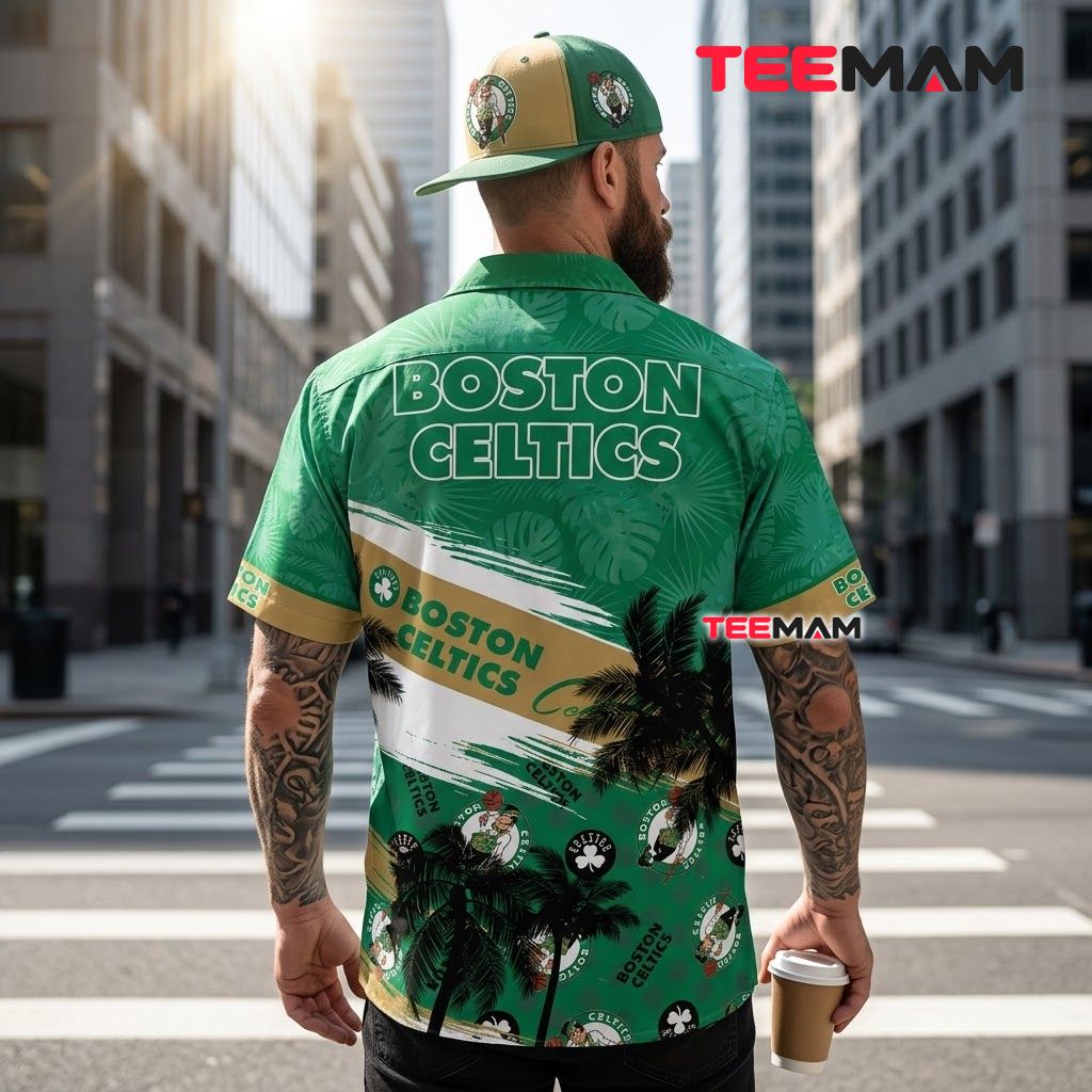 Boston Celtics Hawaiian Shirt Gold Brushstroke Version 3 Boston Celtics Hawaiian Shirt Gold Brushstroke Version 3