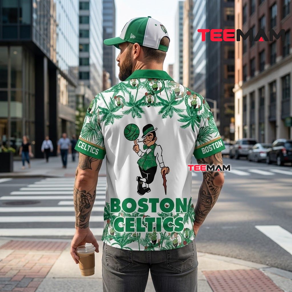 Boston Celtics Hawaiian Shirt Leprechaun Graphic White Beach Version 3 Boston Celtics Hawaiian Shirt Leprechaun Graphic White Beach Version 3