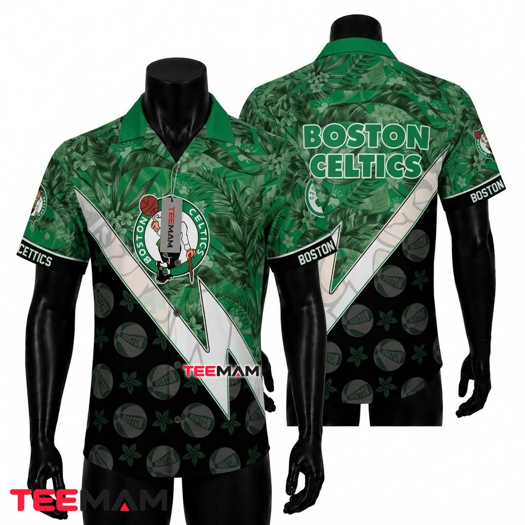 Boston Celtics Hawaiian Shirt Lightning Bolt Front