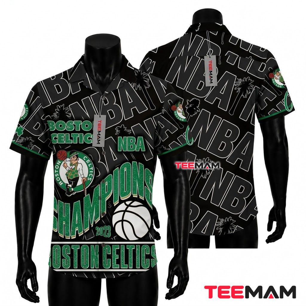Boston Celtics Hawaiian Shirt NBA Champions Black Front
