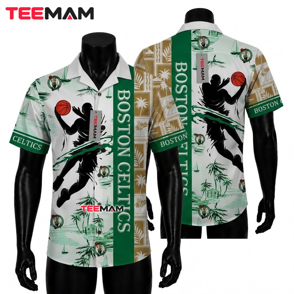 Boston Celtics Hawaiian Shirt Player Silhouette Front