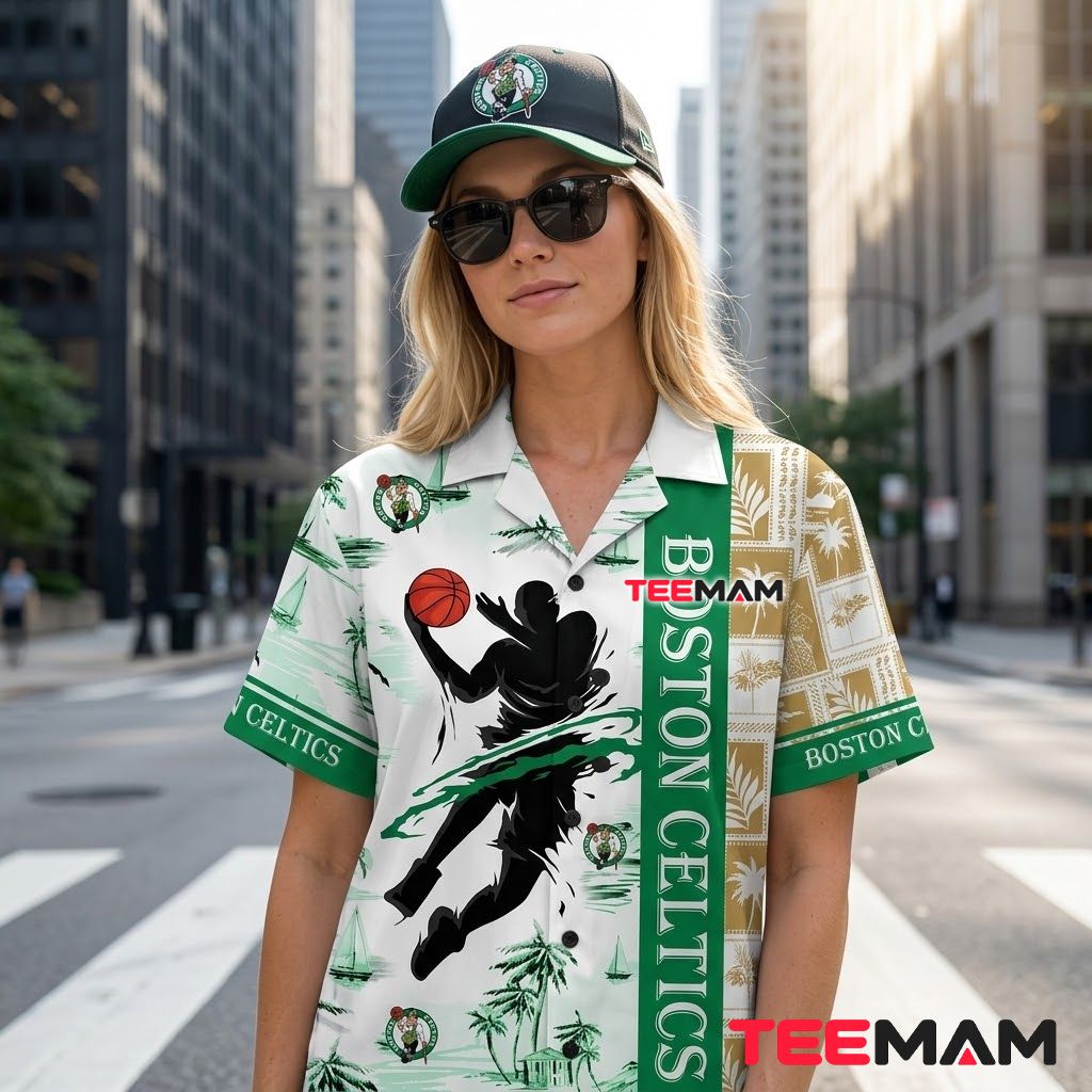 Boston Celtics Hawaiian Shirt Player Silhouette Back Boston Celtics Hawaiian Shirt Player Silhouette Back