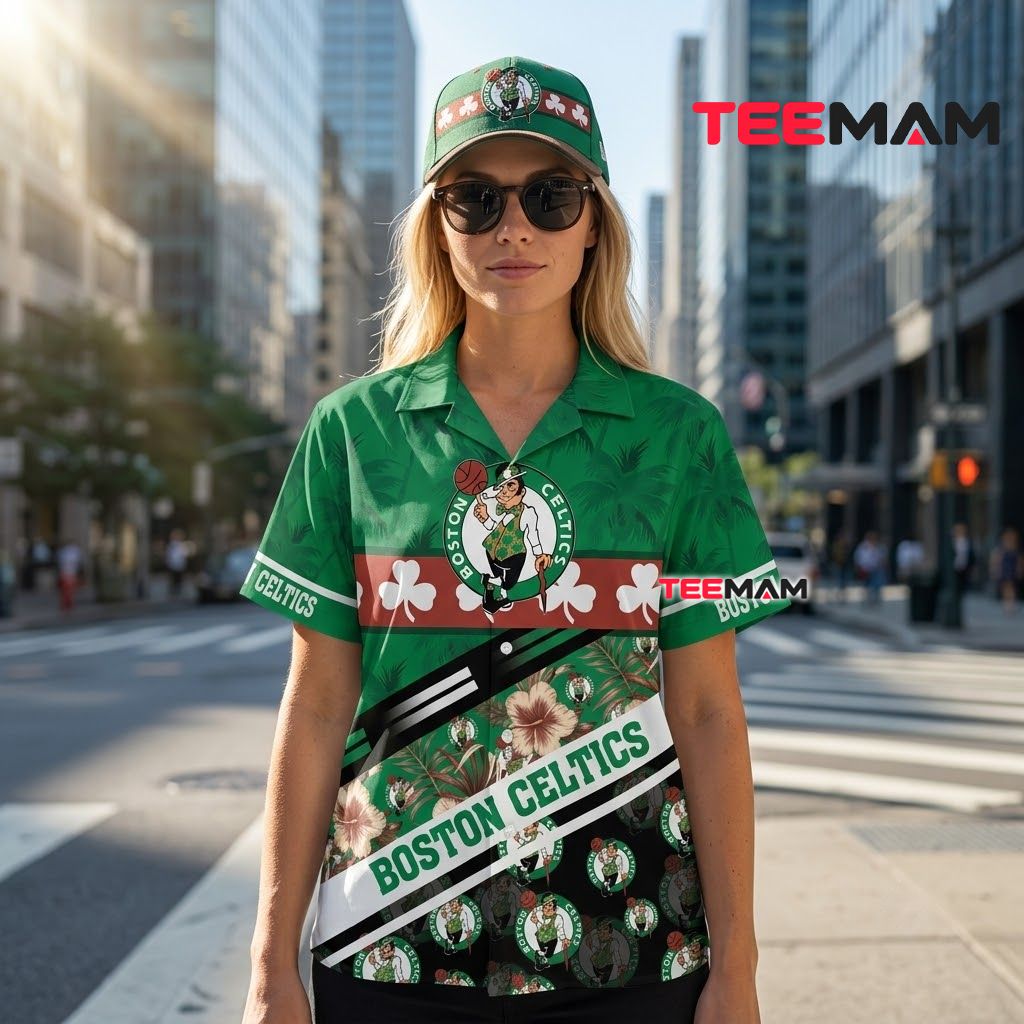 Boston Celtics Hawaiian Shirt Shamrock Striped Back Boston Celtics Hawaiian Shirt Shamrock Striped Back