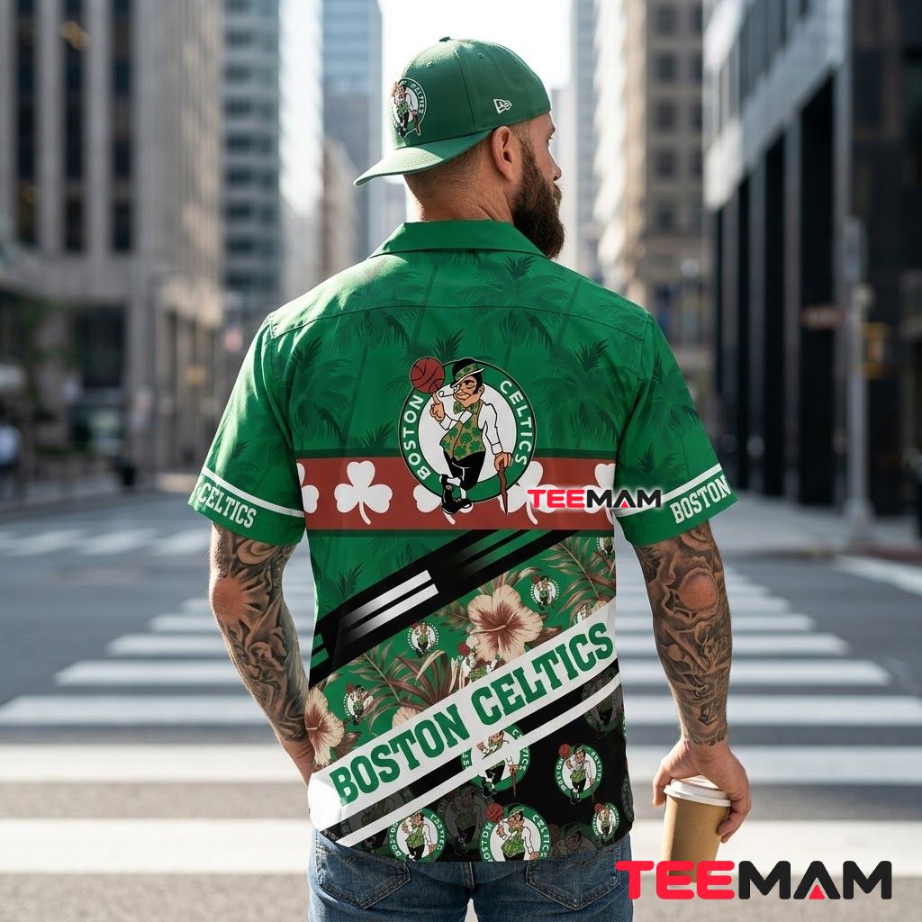 Boston Celtics Hawaiian Shirt Shamrock Striped Version 3 Boston Celtics Hawaiian Shirt Shamrock Striped Version 3