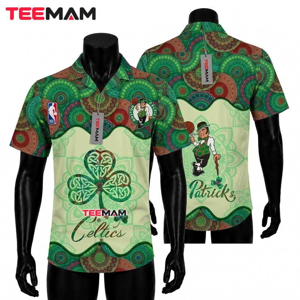 Boston Celtics Hawaiian Shirt St Patricks Mandala Front