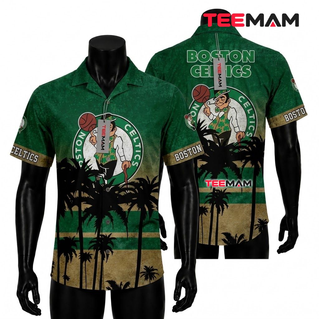 Boston Celtics Hawaiian Shirt Vintage Gradient Beach Front